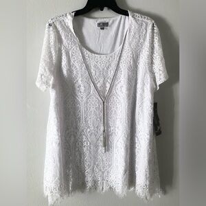 JM Collection White Lace Top NWT